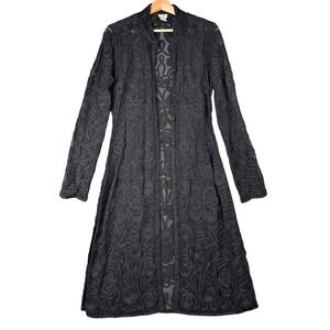 Cache Y2K Black Soutache Mesh Duster Cardigan Lace Sheer Button Front L Gothic